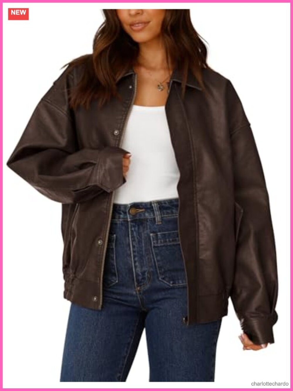 Women's Faux Leather Motorcycle Jacket Zip Up Biker Moto Coat